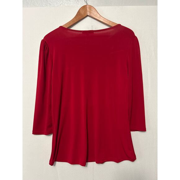 Notations Red 3/4 Sleeve Embellished Scoop Neck Mesh Insert Blouse Size Medium - Picture 8 of 10